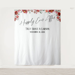 Red Floral Happily Ever After Photo Backdrop