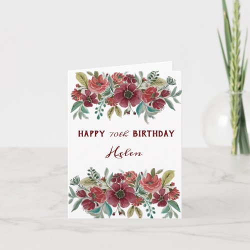 Red Floral Happy 70th Birthday Card 
