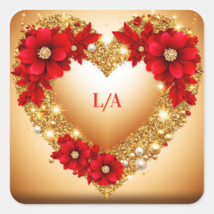 💎 Red Floral Heart Accent For Wedding Stationery Square Sticker