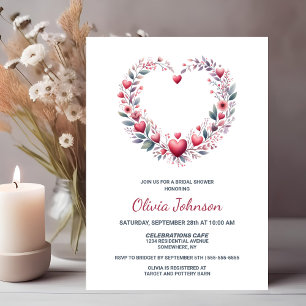Red Floral Heart Bridal Shower Invitation