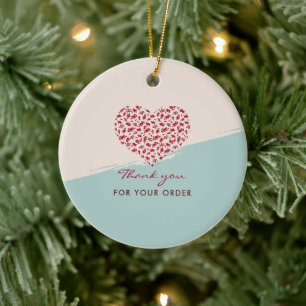 Red Floral Heart Elegant Thank You Ceramic Ornament