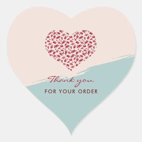 Red Floral Heart Elegant Thank You  Heart Sticker