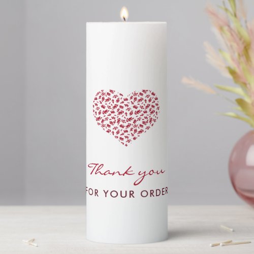 Red Floral Heart Elegant Thank You  Pillar Candle