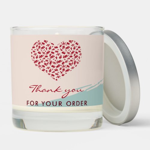 Red Floral Heart Elegant Thank You Scented Candle