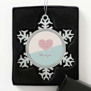 Red Floral Heart Elegant Thank You Snowflake Pewter Christmas Ornament