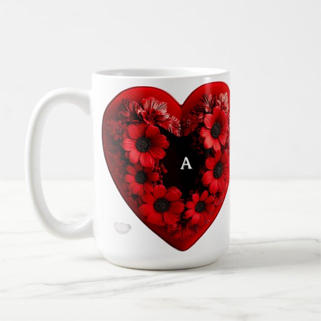 Red Floral Heart Made Of Flowers Coffee Mug (Left)