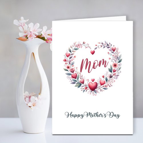 Red Floral Heart Mothers Day Holiday Card