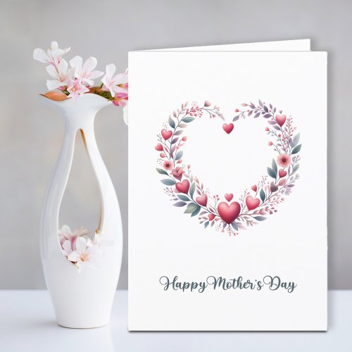 Red Floral Heart Mothers Day Holiday Card