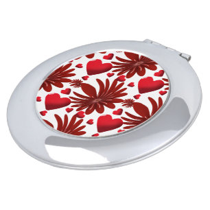 Red Floral Heart Pattern Aesthetic Romantic Flower Compact Mirror