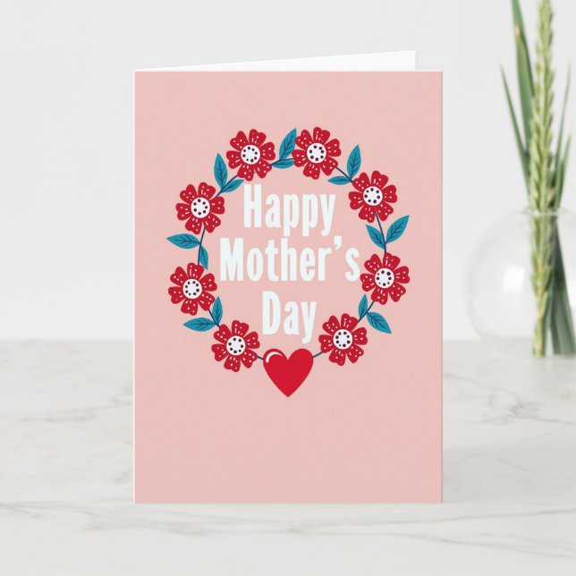 Red Floral Heart Pattern Card (Front)