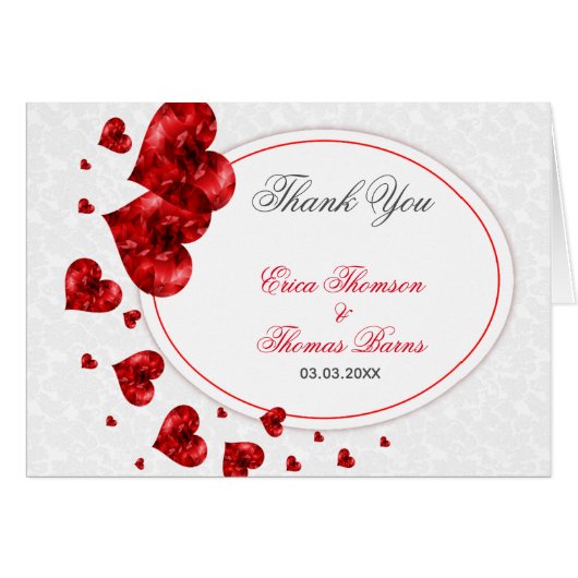 Red Floral Hearts And Damask Cards (Front Horizontal)