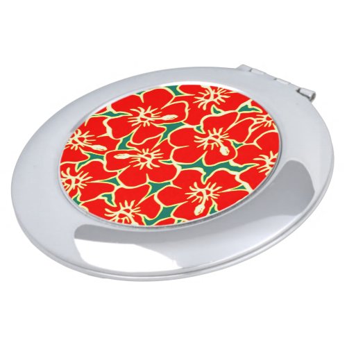 Red Floral Hibiscus Hawaiian Flower Compact Mirror