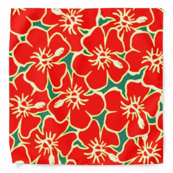 Red Floral Hibiscus Hawaiian Flowers Bandanna by macdesigns2 at Zazzle