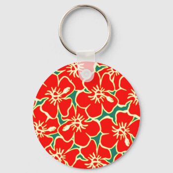 Red Floral Hibiscus Hawaiian Flowers Keychain by macdesigns2 at Zazzle