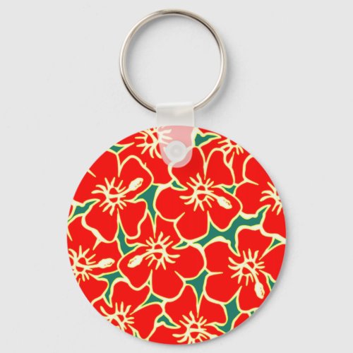 Red Floral Hibiscus Hawaiian Flowers Keychain
