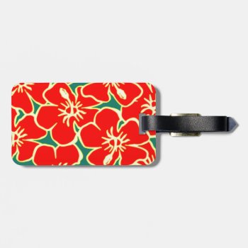 Red Floral Hibiscus Hawaiian Flowers  Luggage Tag by macdesigns2 at Zazzle