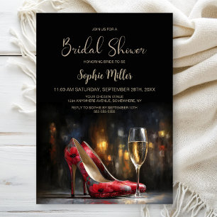 Red Floral High Heel Shoes Bridal Shower Invitation