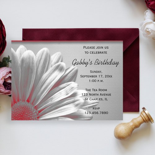 Red Floral Highlights Birthday Party Invitation