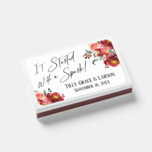 Red Floral It Started with a Spark Matchboxes