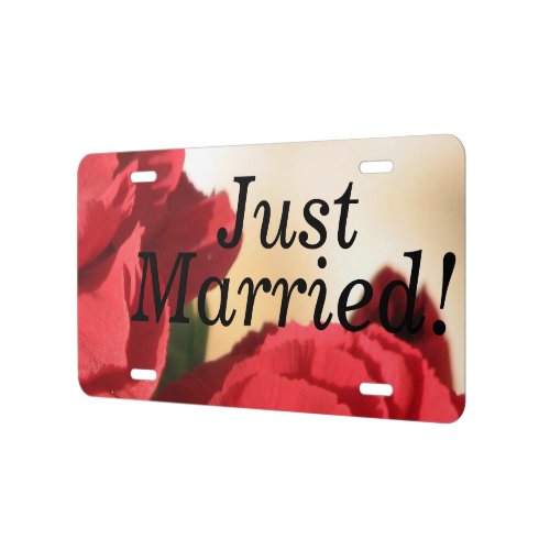 Red Floral Just Married License Plate