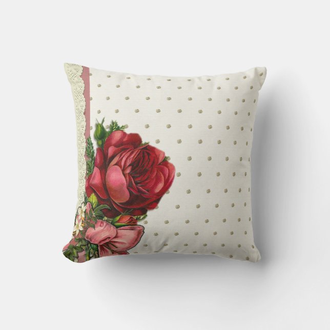 red floral lace throw pillow (Front)