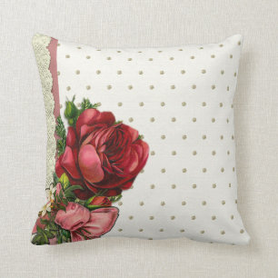 red floral lace throw pillow