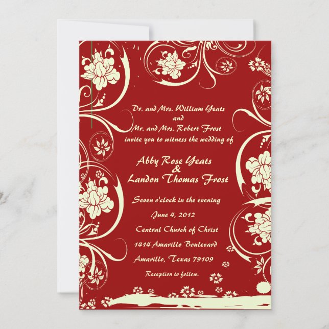 Red Floral Lace Wedding Invitation (Front)