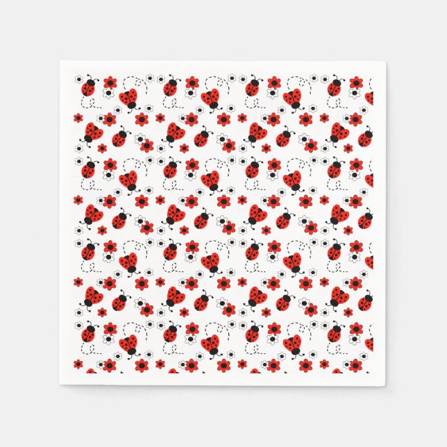Red Floral Ladybugs Napkins (Front)