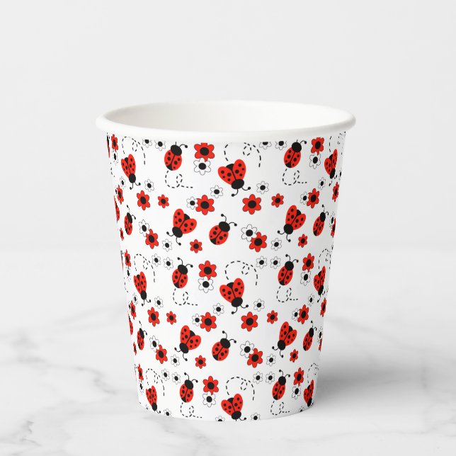 Red Floral Ladybugs Paper Cups (Front)