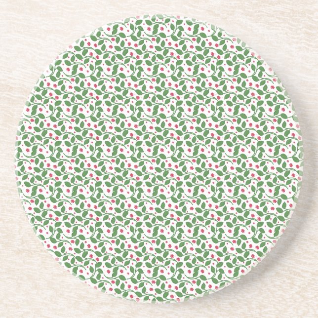 Red Floral Leaf Pattern, Dark Botanical Seamless  Coaster (Front)