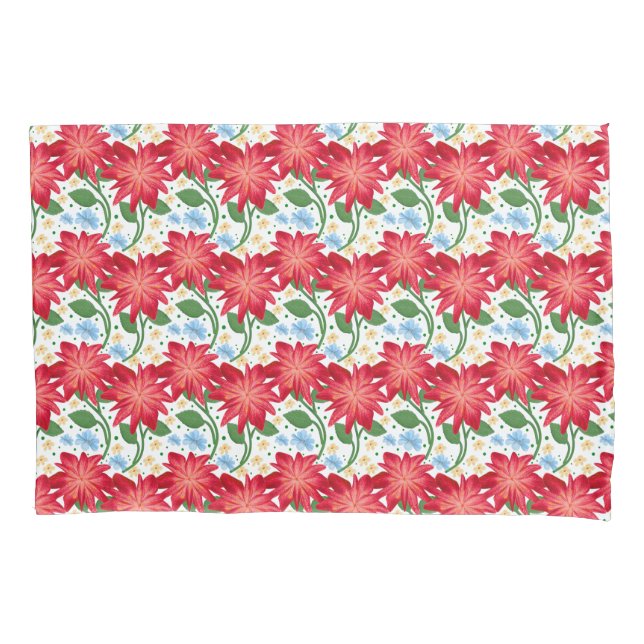 Red Floral Leaf Pattern, Dark Botanical Seamless Pillow Case (Front)