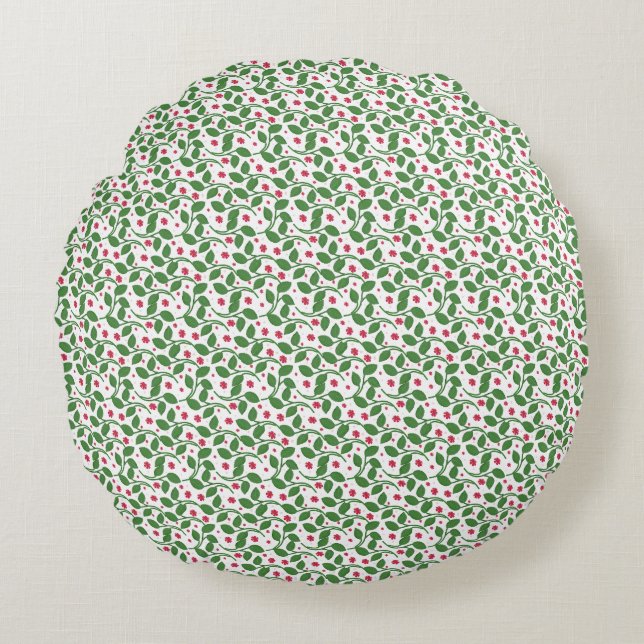 Red Floral Leaf Pattern, Dark Botanical Seamless  Round Pillow (Front)