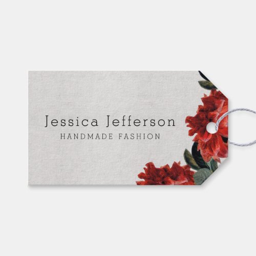 Red Floral Linen Texture Custom Price Hang Tag