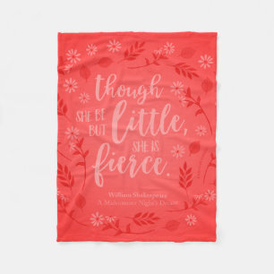 Red Floral Little But Fierce William Shakespeare Fleece Blanket