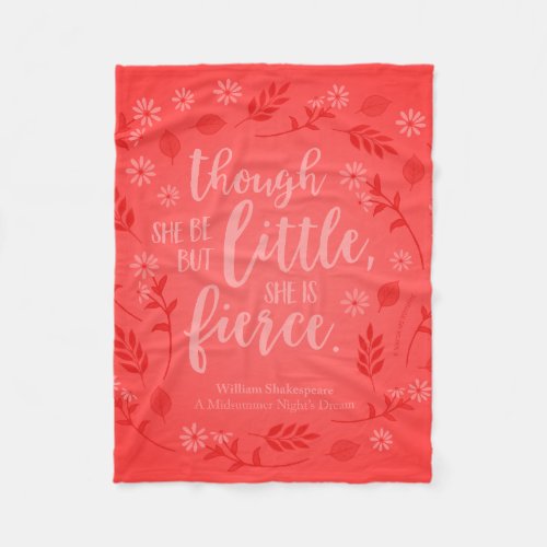 Red Floral Little But Fierce William Shakespeare Fleece Blanket