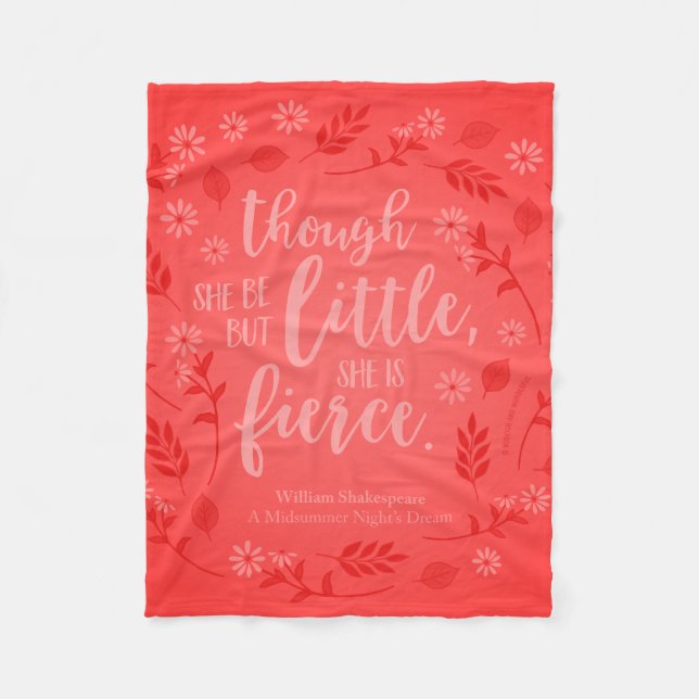 Red Floral Little But Fierce William Shakespeare Fleece Blanket (Front)