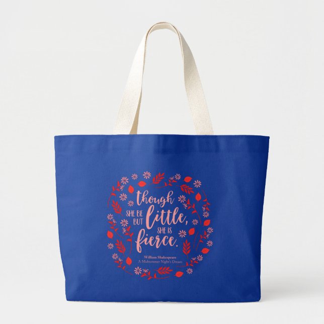 Red Floral Little But Fierce William Shakespeare Large Tote Bag (Front)