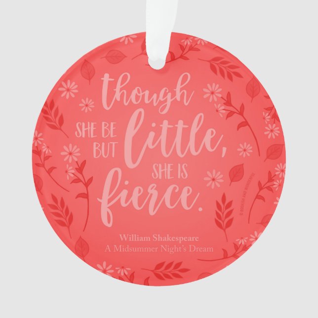 Red Floral Little But Fierce William Shakespeare Ornament (Front)