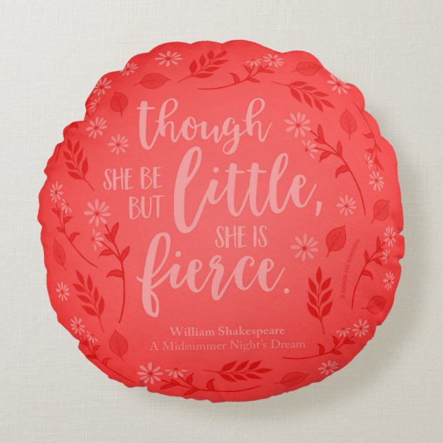Red Floral Little But Fierce William Shakespeare Round Pillow (Front)
