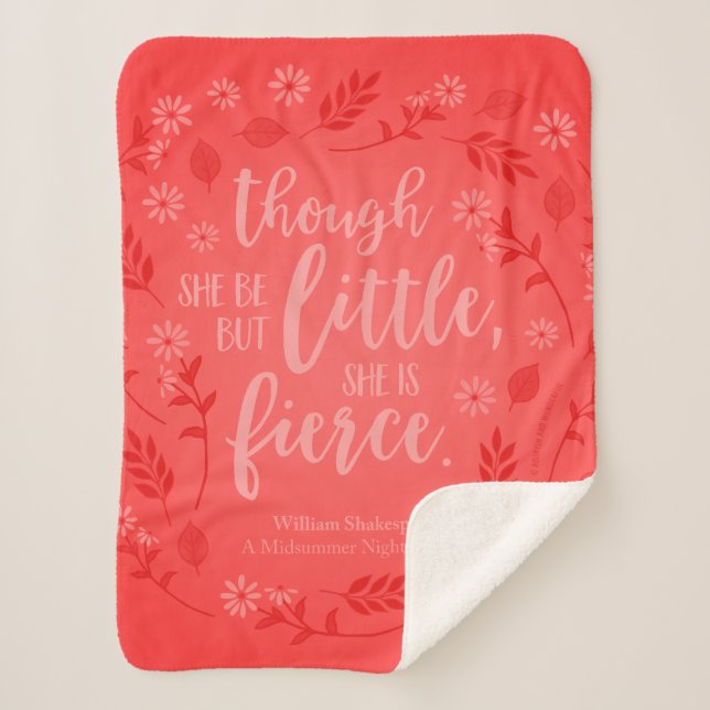 Red Floral Little But Fierce William Shakespeare Sherpa Blanket (Front)