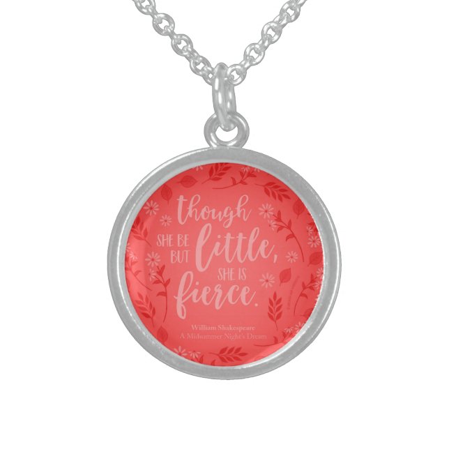 Red Floral Little But Fierce William Shakespeare Sterling Silver Necklace (Front)