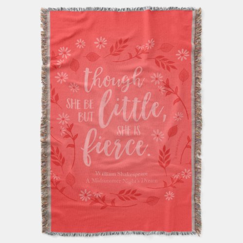 Red Floral Little But Fierce William Shakespeare Throw Blanket