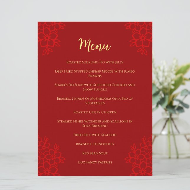 Red floral logo Chinese wedding double happiness M Menu (Standing Front)