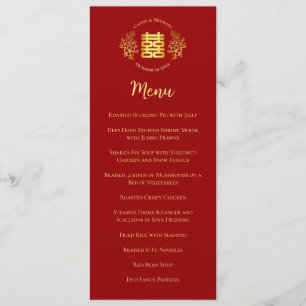 Red floral logo Chinese wedding double happiness Menu