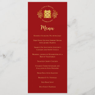 Red floral logo Chinese wedding double happiness Menu