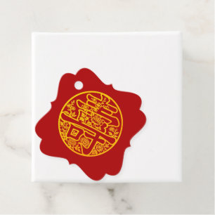 Red Floral Longevity Chinese Birthday Shou Favor Tags