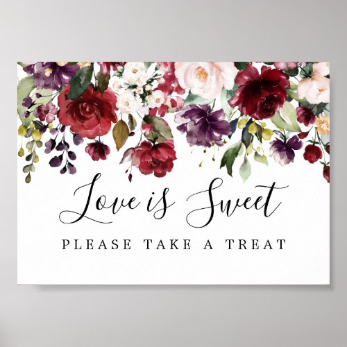 Red Floral Love is Sweet Wedding Dessert Bar Sign