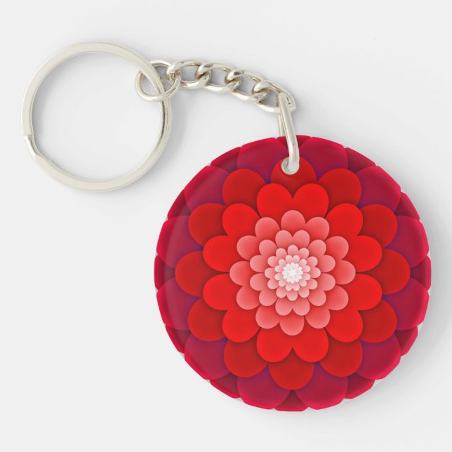 Red Floral Mandala-58566 Keychain (Front)