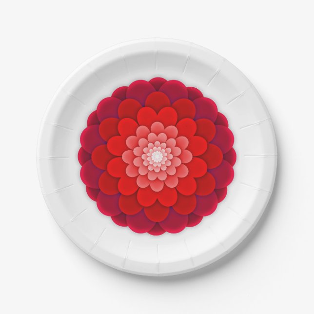 Red Floral Mandala-58566 Paper Plates (Front)