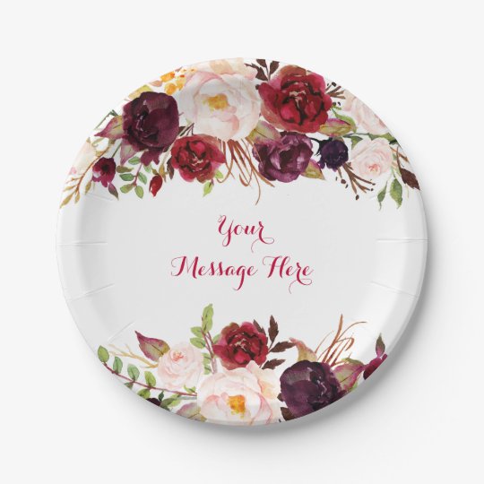 Red Floral Marsala Baby Shower Paper Plates | Zazzle.com